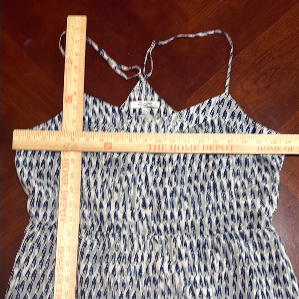 Madewell SILK sunlight painted feathers Blue grey cream Mini Dress pockets - Picture 12 of 13